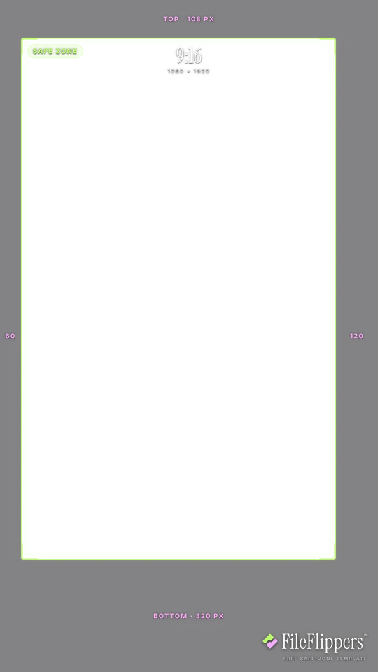 Free TikTok safe zone overlay template — 9:16 1080×1920 with caption and engagement-button margins — FileFlippers
